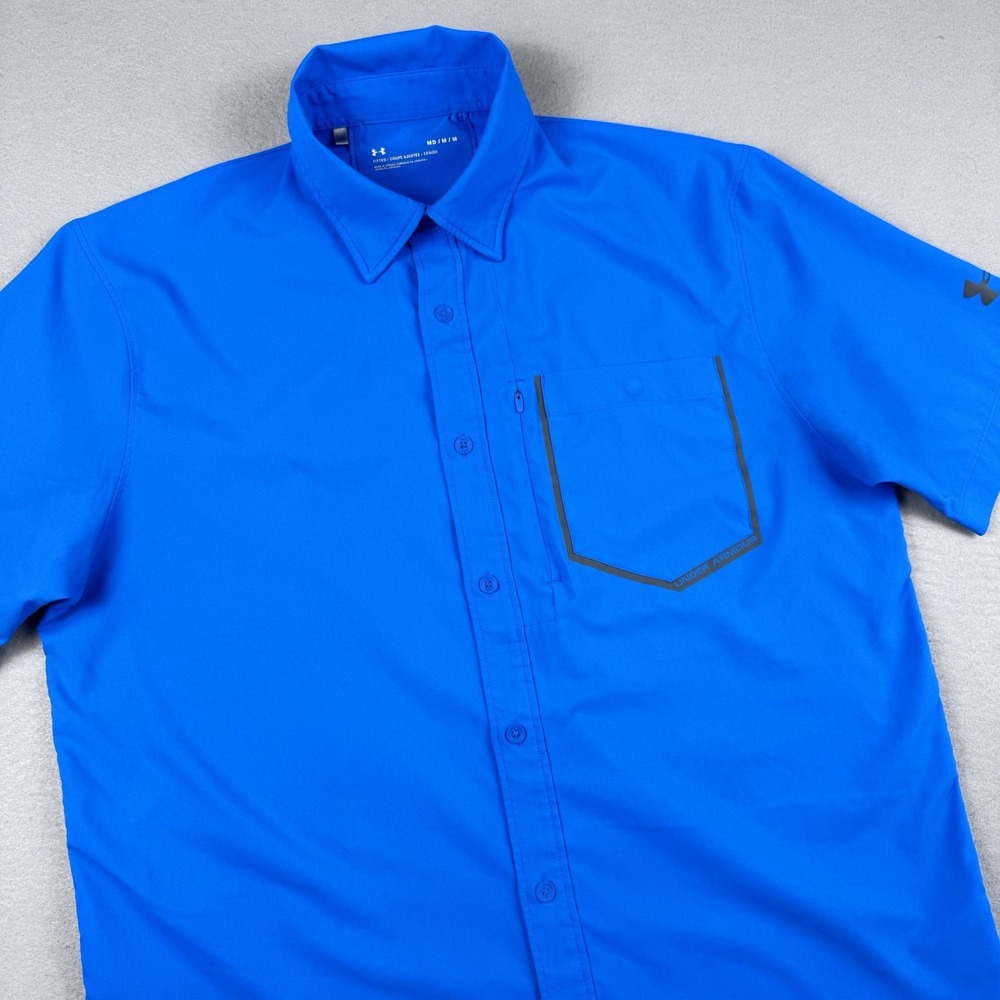 Under Armour High Tide Short Sleeve Shirt Men M Blue Fishing UPF 50+ Wicking